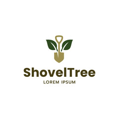 Garden Shovel Logo with Tree Concept isolated on white background.