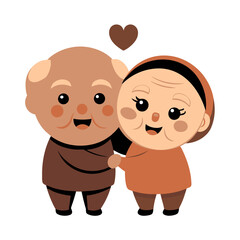 Cartoon elderly couple smiling with heart on white background