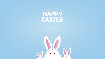 Three cute bunnies with Happy Easter message