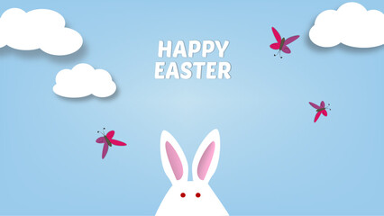 Bunny and butterflies on Happy Easter greeting