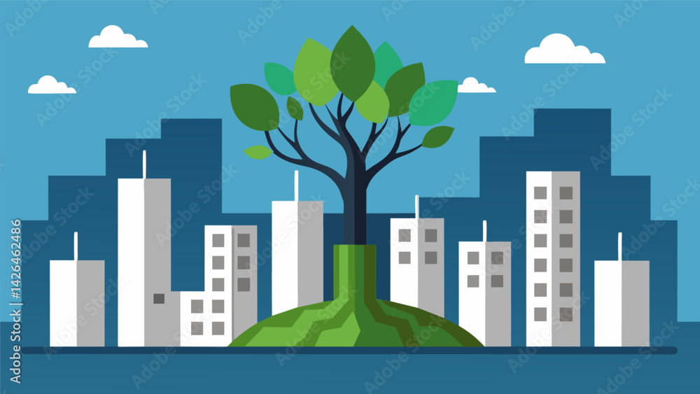Poster a tree that grows in an urban setting amidst concrete and buildings serving as a reminder that perso