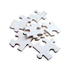 White Jigsaw Puzzle Pieces Scattered on Transparent Background