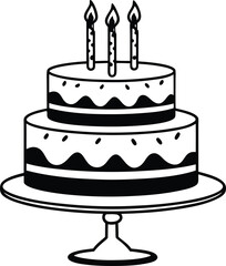 Cake icon. Symbol of the holiday, birthday. Festive cake with a candle. Isolated vector illustration on a white background.
