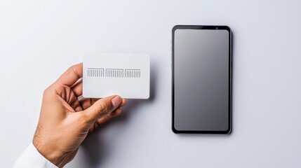 Modern business card mockup with smartphone on white background