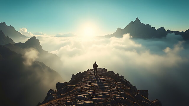 Create a symbolic journey where a character physically or spiritually ascends perhaps through a mountain climb, a flight, a vision, or a dream. What do they discover as they sunrise in the mountains