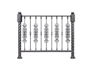 Wrought iron railings, facade.  B.