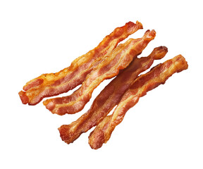 Fried bacon strips isolated on Png Format and Transparent Background
