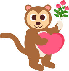 Cute Animal Bring Flower For Valentine's Day