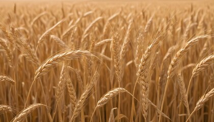 Fototapeta premium Vibrant field of ripe wheat swaying gently in the warm summer sunlight, ready for harvest.