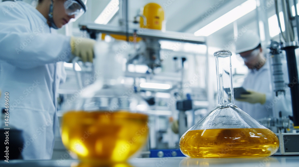 Poster industrial workers focus on research in laboratory setting generative ai