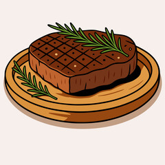 Steak Logo Vector Image, Delicious Grilled Meat