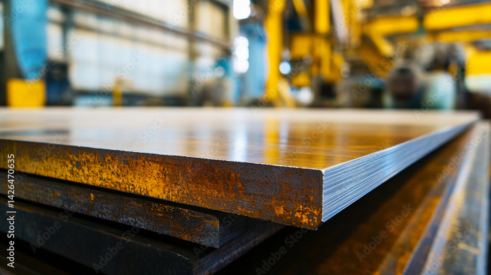 Poster Polished metal sheet in industrial workshop setting Generative AI