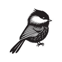 Black-capped chickadee Bird Silhouette - Illustration of Black-capped chickadee, - Minimalist Black-capped chickadee Design .
