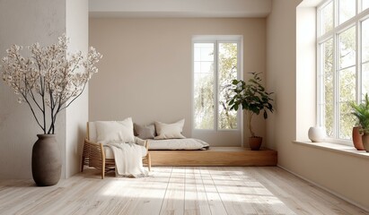 Modern Minimalist Beige Living Room Interior Design