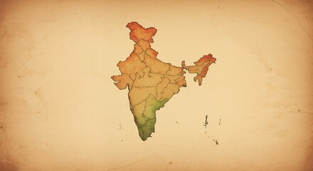 India Map on Vintage Paper