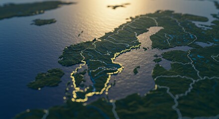 Map of Scandinavia Illuminated and Topographic