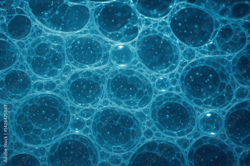 Poster microscopic view of hydrogel structure with bubbles and patterns