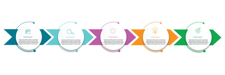 Business infographic template. 5 Step timeline journey. Process diagram, 5 options on white background, vector illustration.