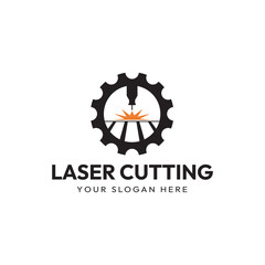 Laser Cutting Machine Logo Design Icon Vector Illustration, CNC Laser Machine Head logo, Laser Engraving Machine.