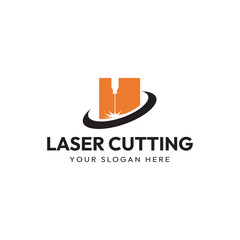 Laser Cutting Machine Logo Design Icon Vector Illustration, CNC Laser Machine Head logo, Laser Engraving Machine.