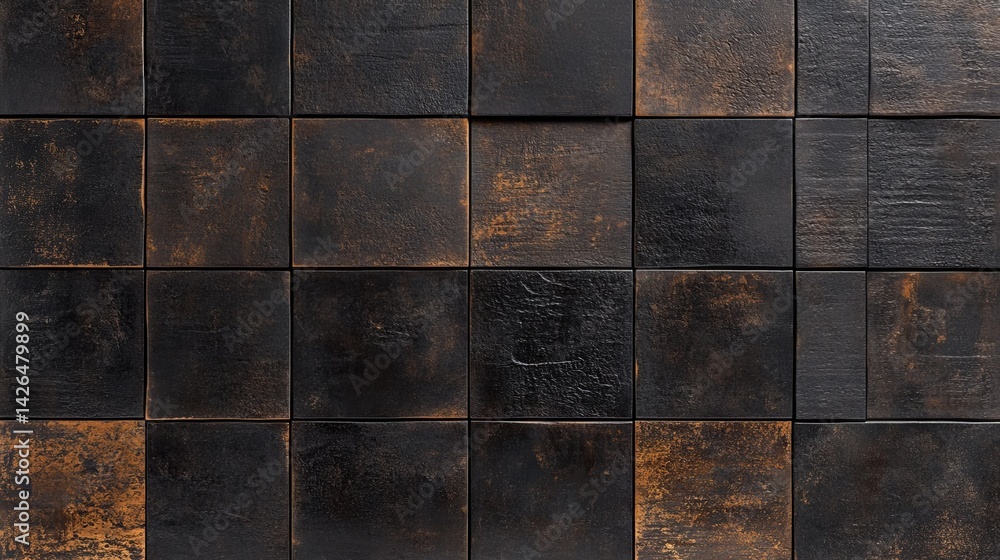 Poster in a 3d render, a square block background is formed by stacking semigloss, polished, bricks, and con
