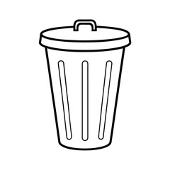 Simple black and white outline illustration of a covered wastepaper bin vector image