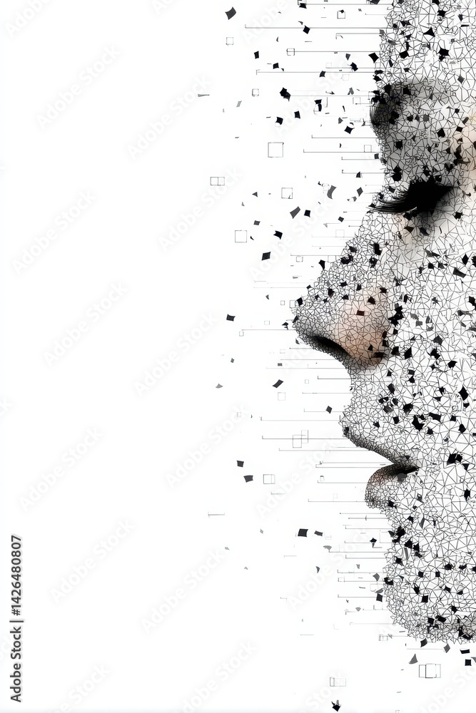 Aufkleber artistic double exposure of tree and abstract patterns in profile portrait illustration