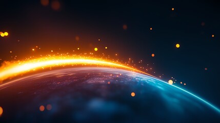 Obraz premium Abstract cosmic landscape with glowing elements and vibrant colors.