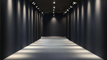 An empty exhibition center featuring a truss is the 3D rendered backdrop for a number of exhibition stands