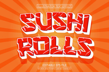Sushi Rolls editable vector text effect with asian style concept.