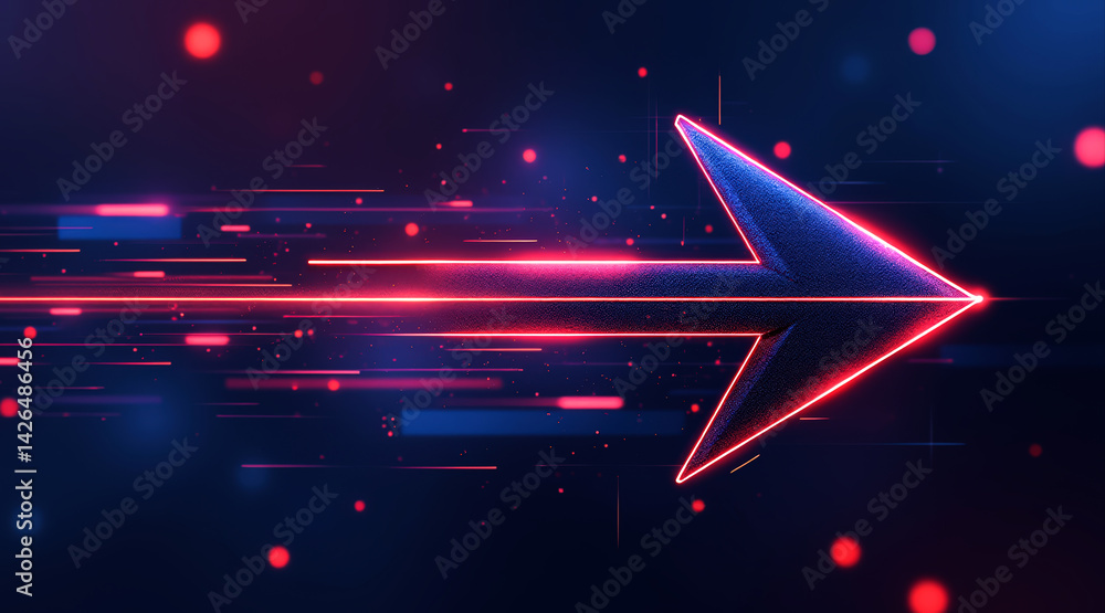 Poster a vibrant, digital representation of an arrow in motion, featuring neon colors and dynamic lines, sy