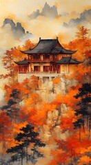 Obraz premium japanese temple in sunset
