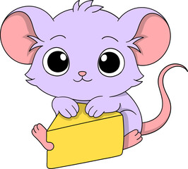 Cute Cartoon Mouse Holding Cheese Illustration