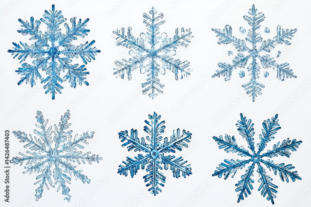 Poster six different snowflake structures