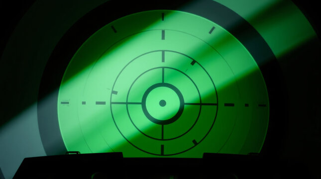 A futuristic radar screen with glowing blue concentric circles and precise targeting technology.