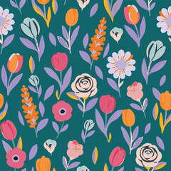 Floral brush strokes seamless pattern design for fashion textiles, graphics, backgrounds and crafts