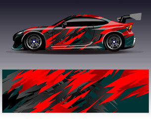 Fototapeta premium Car wrap design vector. Graphic abstract stripe racing background designs for vehicle, rally, race, adventure and car racing livery