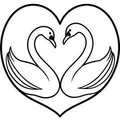 Heart-Shaped Swans on Water - Minimalist Line Art