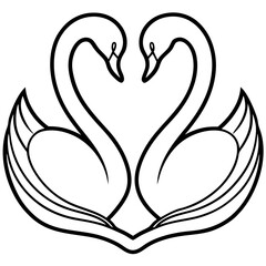 Heart-Shaped Swans on Water - Minimalist Line Art