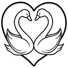 Obraz premium Heart-Shaped Swans on Water - Minimalist Line Art