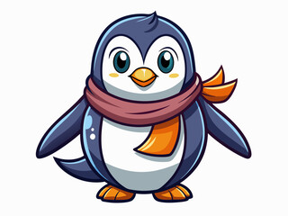 Obraz premium A high-quality vector illustration of a cute cartoon penguin with a scarf and tiny flippers, isolated on a white background