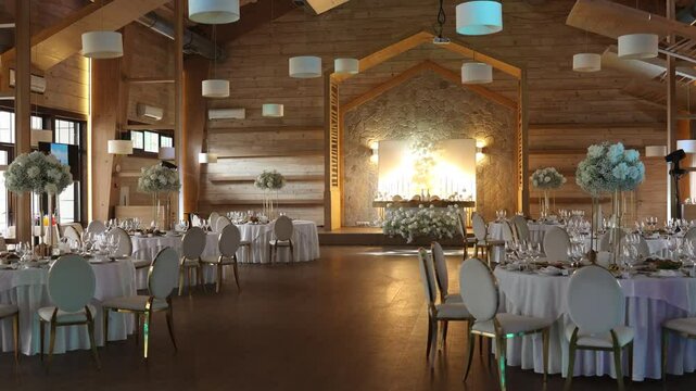 large banquet hall with wedding decor restaurant