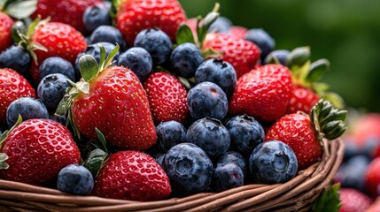 Obraz premium A basket of strawberries and blueberries