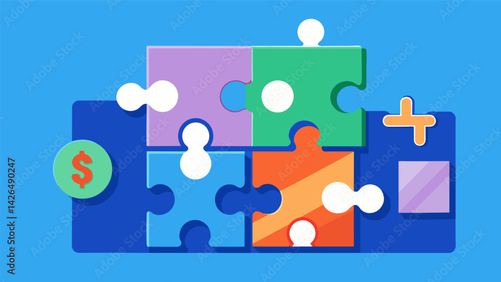 Poster a puzzle with multiple mismatched pieces then a completed puzzle with all the pieces fitting togethe