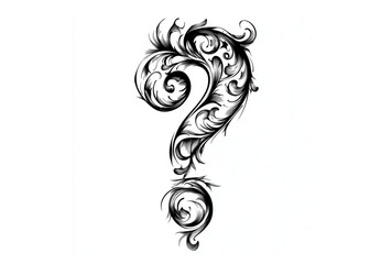 Fototapeta premium Dynamic Swirling Question Mark, Abstract and Expressive, Black and White Ink