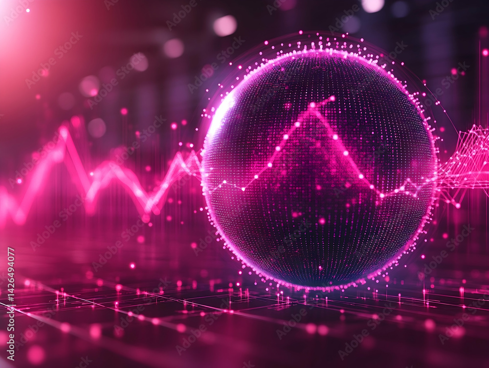 Poster a digital world with a vibrant pink hue displays connections and data visualization in a modern abst