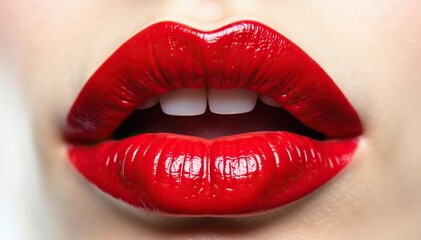 Obraz premium Close-up of luscious red lips against pure white , attractive, lipstick