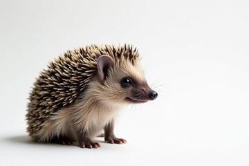 Obraz premium A solitary hedgehog against a stark white backdrop, sleep, nature, portrait