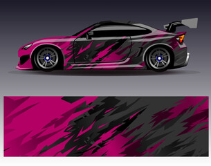 Naklejka premium Car wrap design vector. Graphic abstract stripe racing background designs for vehicle, rally, race, adventure and car racing livery