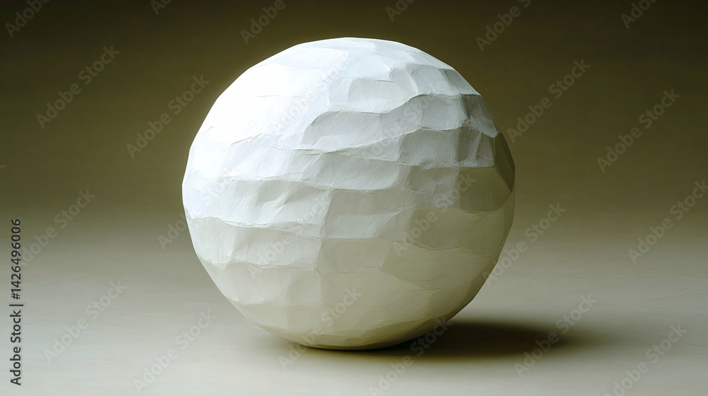Poster a white polygonal sphere rests on a smooth neutral surface lit from above casting a subtle shadow